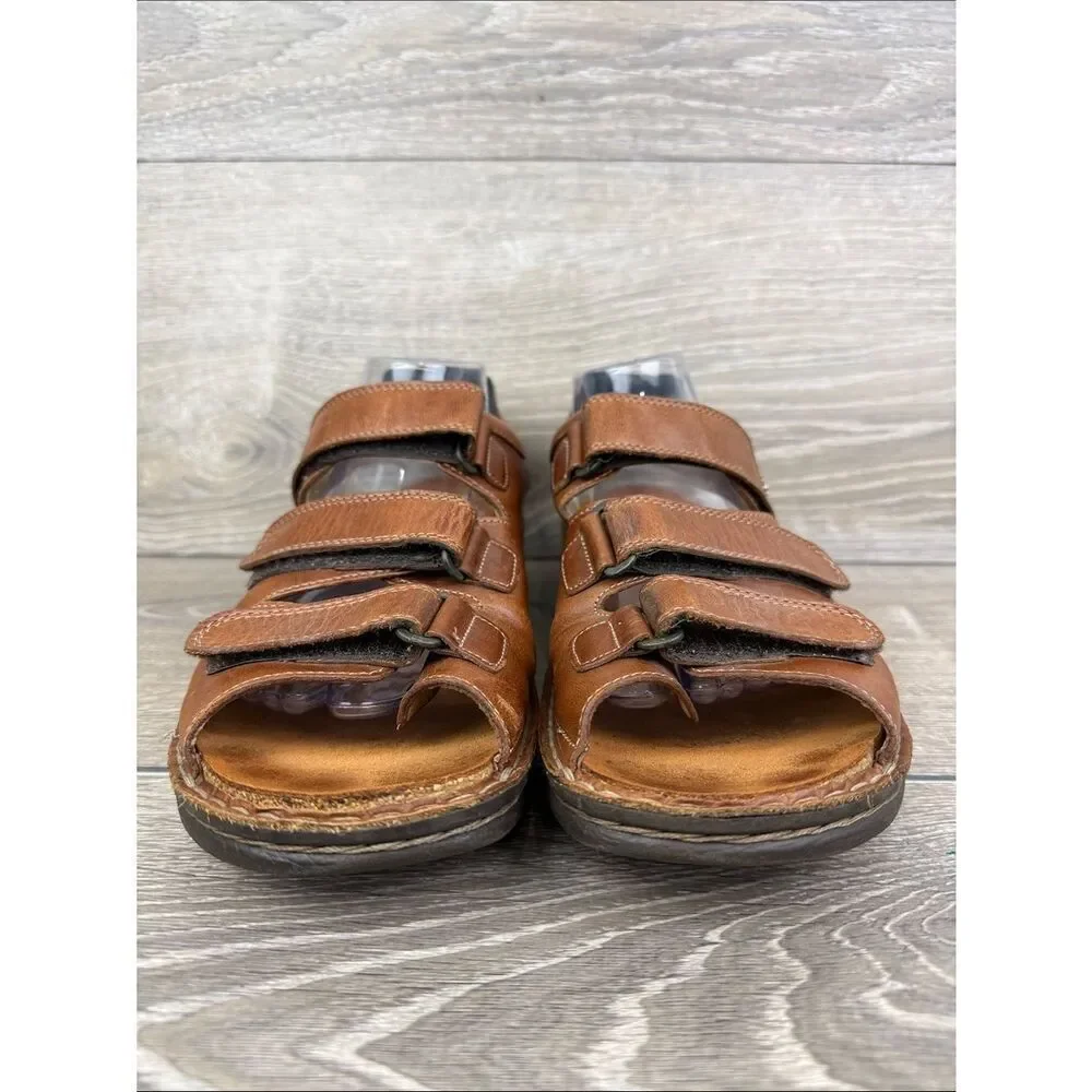 Finn Comfort Tunis Men’s Sz 11/EU 44 Brown Leather 3 Strap Hook & Loop Sandals